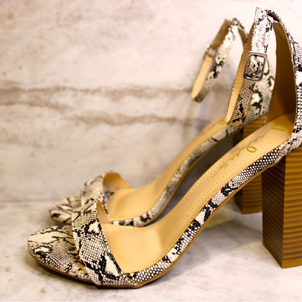 Snakeskin ankle strap heels from Lulu’s.